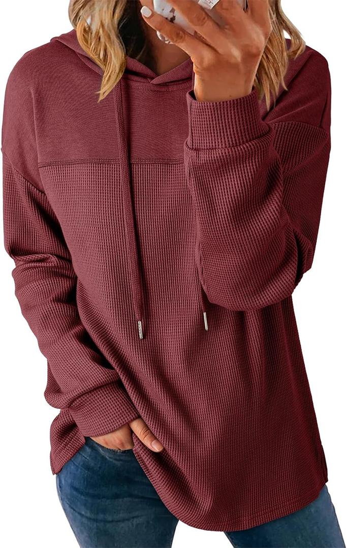 Dokotoo Womens Hoodies Casual Waffle Knit Long Sleeve Drawstring Pullover Sweatshirts Lightweight Hooded Tops, XL