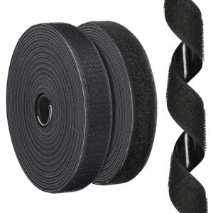 1 Inch x 11.5 Ft Strips with Adhesive, Nylon Self Adhesive Heavy Duty Strips, Double Sided Sticky Back Fastener Roll Tape for Home Office School Car and Crafting Organization Black