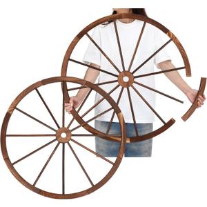 2 Pcs Wooden Wagon Wheels 30 Inch Removable Decorative Wooden Wheels Old Western Wood Wagon Wheel Hanging Cowboy Party Decorations Wood Wheels for Bar Garage Indoor Outdoor