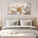 Flower Pictures Wall Decor for Office Women White and Gold Wall Art Girl Room Decoration Bedroom 24 x 48 Inch