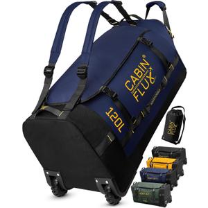 Rolling Duffle Bag with Wheels 31 Inch, 120L Large Foldable Travel Bag, Heavy-Duty Wheeled Luggage for Travel, Sports, Camping & Storage (Navy Blue)