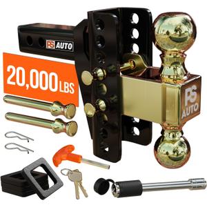 Adjustable Gooseneck Drawbar Trailer Hitch - 20,000 LBS, Fits 2 and 2-5/16 Inch Balls, US Gov Tested & Certified, Gooseneck Trailer Hitch Adapter for RV Towing, Motorcycles & Powersports (Gold)