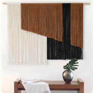 Macrame Wall Hanging Dip Dyed Fiber Macrame Wall Decor Boho Cord Living Room Wall Art 57" Wx43" L (Brown)