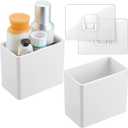 Suclain 2 Pcs Wall Mounted Organizer Non-Drilling Adhesive Floating Shelf White Wall Bin Organizer Hanging Storage Containers for Bedroom Bathroom Kitchen Office