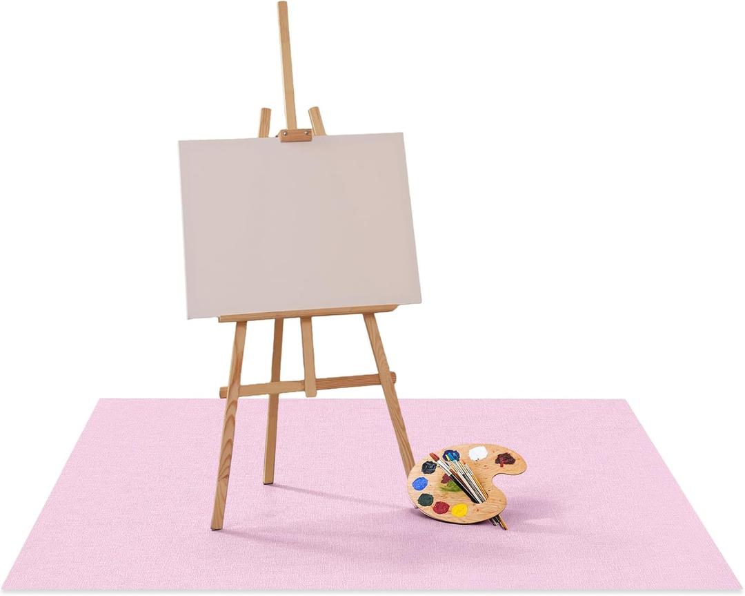 Drydiet 55x55 Inch Extra Large Craft & Painting Floor Mat  Waterproof NonSlip PVC Art Rug, Floor Protector for Easel Painting Pottery Messy Projects, Washable Rollup Spill Mat(Pink, Plain)
