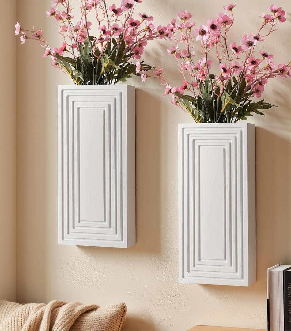 Wooden Wall Planter Vase,2 Pack Hanging Planter for Indoor Fake Plants Modern Boho Farmhouse Wall Art Decor for Home Indoor Kitchen Modern Farmhouse Bathroom Living Room Dining Room(White)