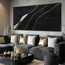 Gold and Black Abstract Canvas Prints 29x58 Inch, Large Framed Wall Picture with Black Frame, Contemporary Home Decoration for Bedroom Dining Room or Hallway