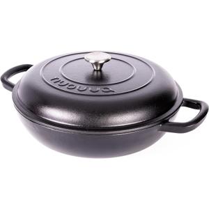 Shallow Cast Iron Casserole with Lid Non Stick Dutch Oven Pot, Oven Safe up to 500 F Sturdy Ovenproof Stockpot Cookware Enamelled Cooking Pot Black, 5-Quart, 32cm by Nuovva, Grey