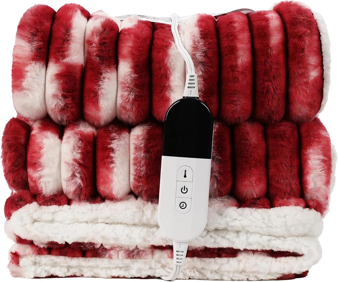 Electric Blanket Heated Throw Blanket, Super Soft Flannel & Sherpa Electric Throw Blanket with 6 Fast Heating Levels, 4 Hours Auto Off & OverHeat Protection, Machine Washable, 50'' X 60'', Red