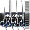 Dog Grooming Scissors Kit with Safety Round Tips, GLADOG Professional 6 in 1 Grooming Scissors for Dogs, Sharp and Heavy-duty Dog Grooming Shears for Dogs Cats Pets