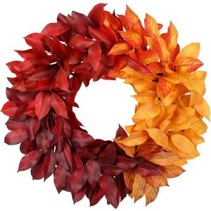 23 lnch Artificial Fall Wreath for Front Door, Large Autumn Wreath with Bay Leaves Mixed Colors Fall Door Wreaths for Indoor Outdoor Farmhouse Home Porch Wall Window Thanksgiving Wedding Decor