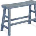 Benzara Rena Counter Height Bench- Trestle Legs with Footrests- Mahogany Wood Frame