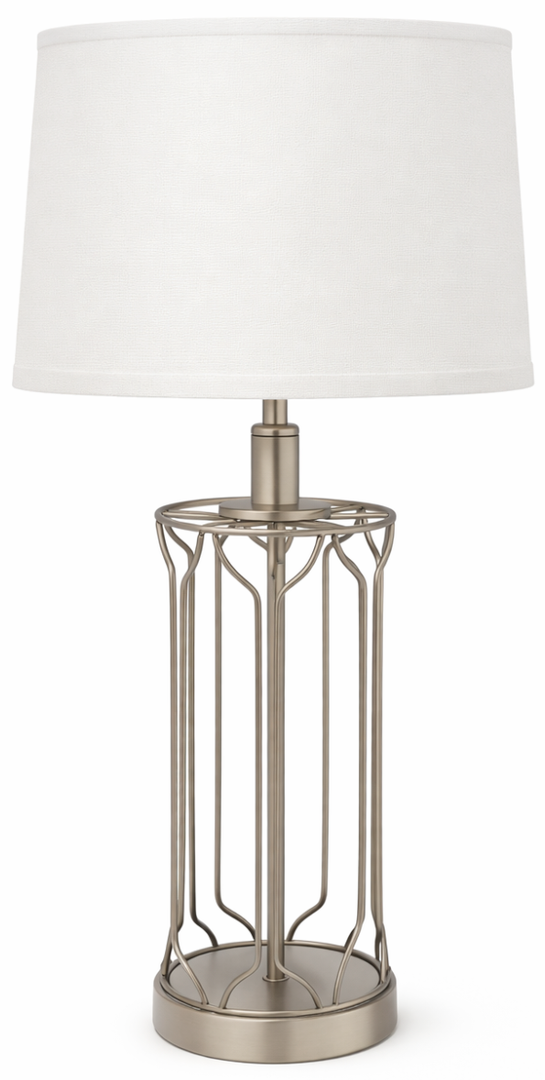 20" Modern Table Lamp With Cage Metal Base And White Shade