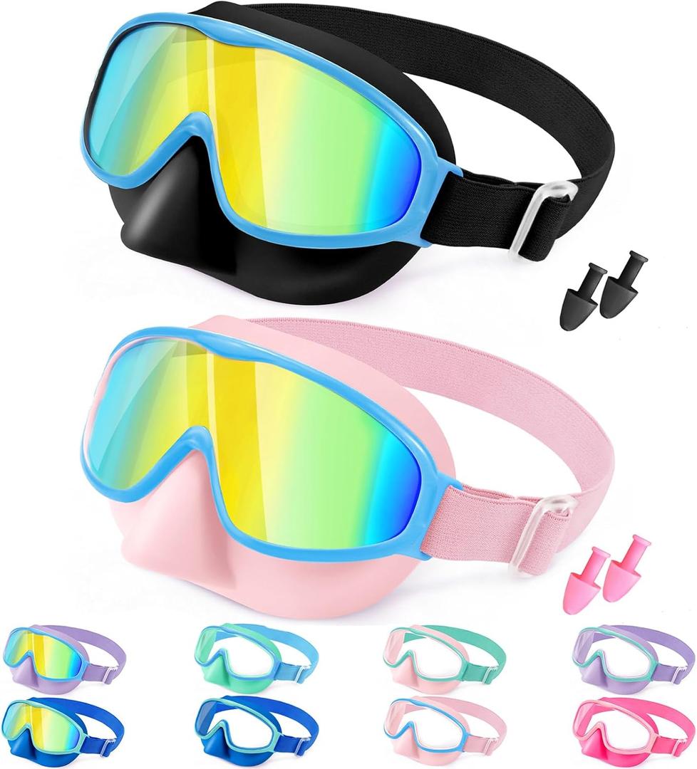 Vvinca Kids Goggles with Comfort Fabric Strap, Kids Swim Goggles Wide View Anti-Fog/UV No Leaking Swimming Goggles for 3-14 (09-black Blue& Pink Blue) Vvinca Kids Goggles with Comfort Fabric Strap, Kids Swim Goggles Wide View Anti-Fog/UV No Leaking Swimming Goggles for 3-14 (09-black Blue& Pink Blue)