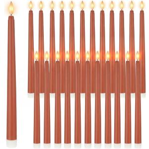 Macarrie 24 Packs Flameless Taper Candles Battery Operated Fake 11 Inch Long Candlelight LED Flameless Candlesticks Flickering Tapered for Spring Summer Wedding(Brown)