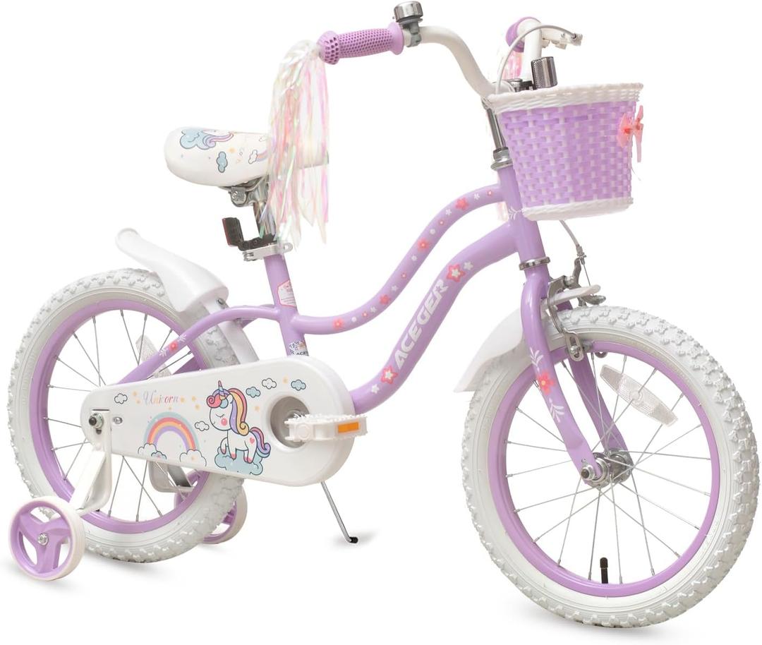 Bixike Princess Style Girls Bike with Basket for 2-13 Years Old Kids and Toddlers, 12 14 16 18 Inch Bicycle for Children with Training Wheels and Streamers, 20 Inch with Kickstand, Multiple Colors