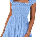 Prinbara Womens Summer Casual Square Neck Smocked Short Sundress 2026 Spring Beach Vacation Flowy Cute Teen Girl Boho Dresses (Small, Pattern Floral Blue)