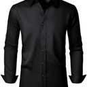 Lusead Men's Dress Shirts Long Sleeve Stretch Wrinkle Free Slim Fit Wedding Formal Button Down Shirt, Size Large