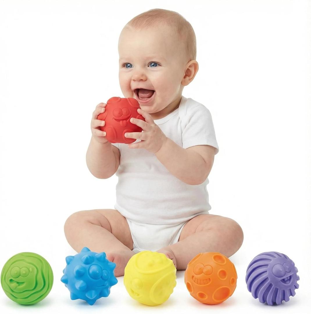 6 Pack Textured Sensory Balls - CatchingToys for Babies 6-12 Months & Toddlers 1-3, Soft BPA Free Squeeze Balls Set for Tactile Senses Development, Infant Massage Ball Gift