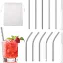 10 Pack Short Metal Straws Reusable Stainless Steel Straws 5 Straight 5 Bent 5 Inch Cocktails Straws Drinking Straws with 2 Cleaning Brush for Coffee Mugs, Small Glasses or Cups