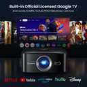 1500 ANSI Official Licensed Google TV Smart Projector, HAPPRUN 4K Full HD Home Theater with Auto Focus, Dolby Sound, Wi-Fi Bluetooth, Built-in Apps, Compatible with Phone & PC, Indoor & Outdoor Use
