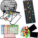 SEETOOOGAMES Deluxe Bingo Game Set - 8 Inch Metal Cage, 50 Paper Cards, 300 Colorful Clear Chips, Bingo Balls and Plastic Master Board, Great for Adults Large Groups, Familiy Games Nights Parties