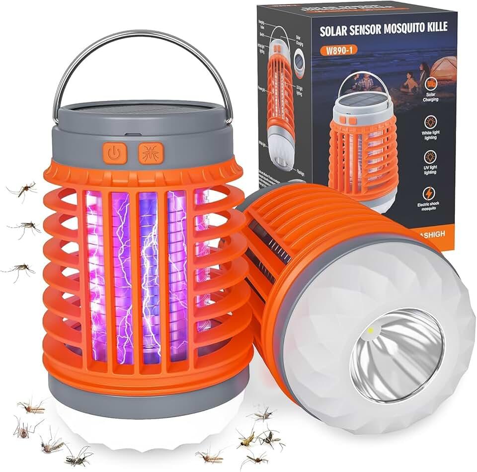 1 Pack Solar Bug Zapper Outdoor Waterproof Mosquito Zappers for Patio, 3 in 1 Cordless Rechargeable Mosquitoes Repellent Outdoor Patio Flashlight, Mosquito Killer Indoor - Orange