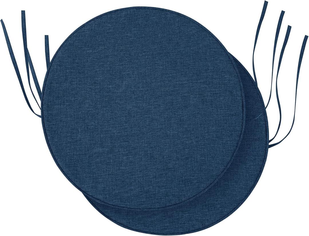 Outdoor Round Chair Cushions 15 Inch, Fade-Resistant & Water-Resistant, Bistro Chair Seat Pads for Porch Garden Balcony Patio Furniture Stools, Non-Slip Bottom, Set of 2, Navy Blue