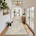 Madane Hallway Runner Rug 2'6''x14' Kitchen Runner, Non Slip Vintage Runners for Hallways Washable Kitchen Rugs Soft Low Pile 2.5x14 ft Rug Runner for Laundry Room, Entryway and Bedroom, Ivory/Brown