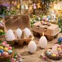 Conelist White 6-Pack Easter Egg Candles with Egg Cartons,Faux Chicken Eggs Candle for DIY Spring Displays Easter Party Decorations Home Supplies House Warming Gifts (Classic)