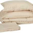 Sweet Home Collection Comforter Set Bag Solid Color All Season Soft Down Alternative Blanket and Pillows, Beige, Queen