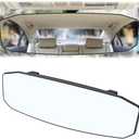 Car Rear View Mirror, 12 Inch Car Interior Panoramic Convex Rearview Mirror, Clip-On HD Wide Angle Extended Curved Mirror, Reduce Blind Spot Effectively, Universal Car Accessories (Irregular White)