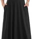 AUSELILY Maxi Dresses for Women Ankle Length Floral Print Beach Long Flowy Dress with Pockets (01-black) XL