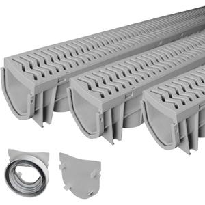 Source 1 Drainage Trench and Driveway Channel Drain with Concrete Grey Grate, 3-Pack