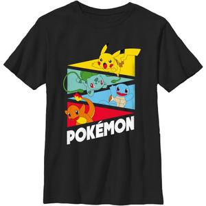 Pokemon Kids Starter Pendents Boys Short Sleeve Tee Shirt (Black)
