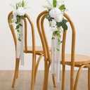 Ling's moment 2 Wedding Artificial Aisle Pew Flowers Chair Decorations Arrangements with Chiffon Ribbons White & Olive for Ceremony Reception Chair Back Floral Decor Reception Church Party Outdoor