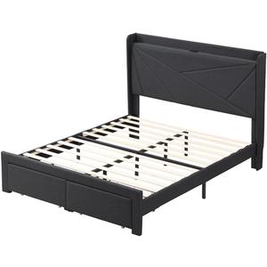 William's Home Furnishing Noax Full Bed Frame - Modern Gray Upholstered Bed with Sturdy Support, No Box Spring Needed