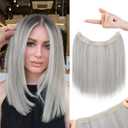 REECHO 12" Invisible Wire Hair Extensions with Thinner Softer Lace Weft Adjustable Size Removable Secure Clips in Short Straight Secret Hairpiece for Women (Grey)