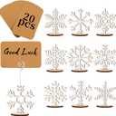Funnymoom 20 Pcs Christmas Wood Place Card Holders Stand Display and 20 Kraft Place Cards Santa Snowman Elk Number Name Photo Picture Clip Holder for Xmas Party Table Decoration(Snowflake)