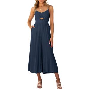 ANRABESS Womens Jumpsuit Summer Beach Vacation Romper 2025 V Neck Sleevelsee Spaghetti Strap Cutout Linen Wide Leg Clothes navy (Blue X-Large)