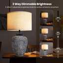 Ceramic Farmhouse Table Lamp for Living Room and Bedroom - Modern Black Pottery Beside Lamps for Small Nightstand and Large Side Table - Rustic Round Stone Lighting Single with White Beige Shade