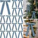 24 Pcs Velvet Bows Christmas Tree Ornaments Vintage Double Faced Velvet Ribbon Bows for Tree Garland Wreath Indoor Outdoor Xmas(5 x 7 Inch, Width of 1",Dusty Blue)