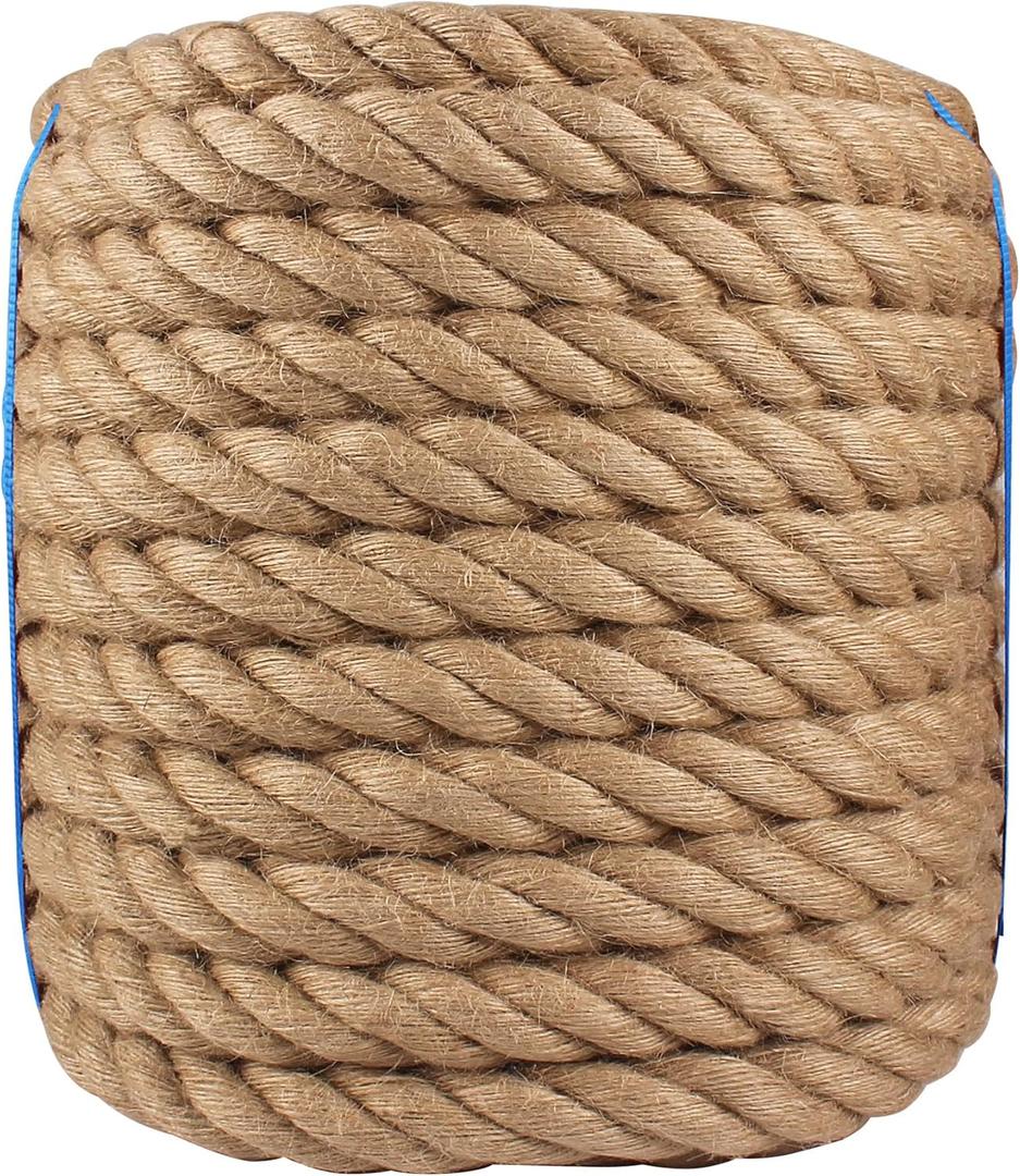 Manila Rope 1-1/2 Inch x 100ft - Natural Hemp Rope,Heavy Duty 4-Strand Twisted Ropes for Use for Hammock, Docks, Bundling, Home Decor, Crafts, Gardening (100 Feet, 1.5" Thick)