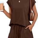  Two Piece Set for Women Summer Spring Outfits Cruise Travel Airport Beach Vacation Mock Neck Wide Leg Pants Set (Brown, M)