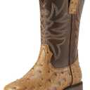 Rollda Kids Cowboy Boots for Boys Girls Western Square Toe Cowgirl Boots with Walking Heel (Toddler/Little Kid/Big Kid) (Brown/Ostrich Upper, 3)