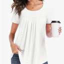 Women's Tunic Tops Loose Fit Short Sleeve Shirts Crew Neck Summer Casual Tops, 2XL, White