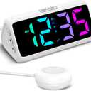 Netzu Loud Alarm Clock for Heavy Sleepers, Plug-in RGB Vibrating Alarm Clocks with Bed Shaker, 5 Dimmers, 2 Alarms and Snooze for Bedrooms Hearing Impaired Deaf Adults (White)