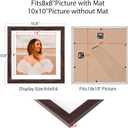 10x10 Picture Frame Set of 9, Display Pictures 8x8 with Mat or 10x10 without Mat, Multi Collage Gallery Square Photo Frames for Wall or Tabletop, Brown
