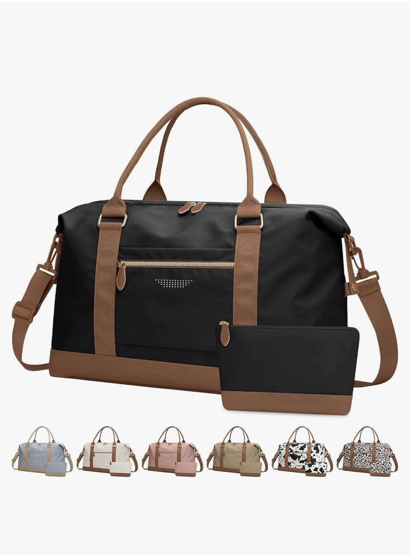 Travel Duffle Bag for Women, Weekender Bags, Hospital Bag for Labor Delivery, Lightweight Tote Duffel Overnight Bag with Luggage Sleeve, Airplane Travel Bags with Toiletry Bag, Large, Black