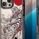 Compatible for iPhone 16 Pro case Cute - Durable Shockproof 6.6 ft Drop Impact Phone Case - Black Funny White Tiger Design for iPhone 16 Pro 6.3"